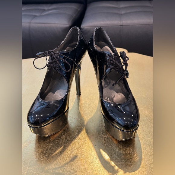 Stuart Weitzman Black Patent Leather Platform Lace-Up Heels size 6.5 - Picture 4 of 16